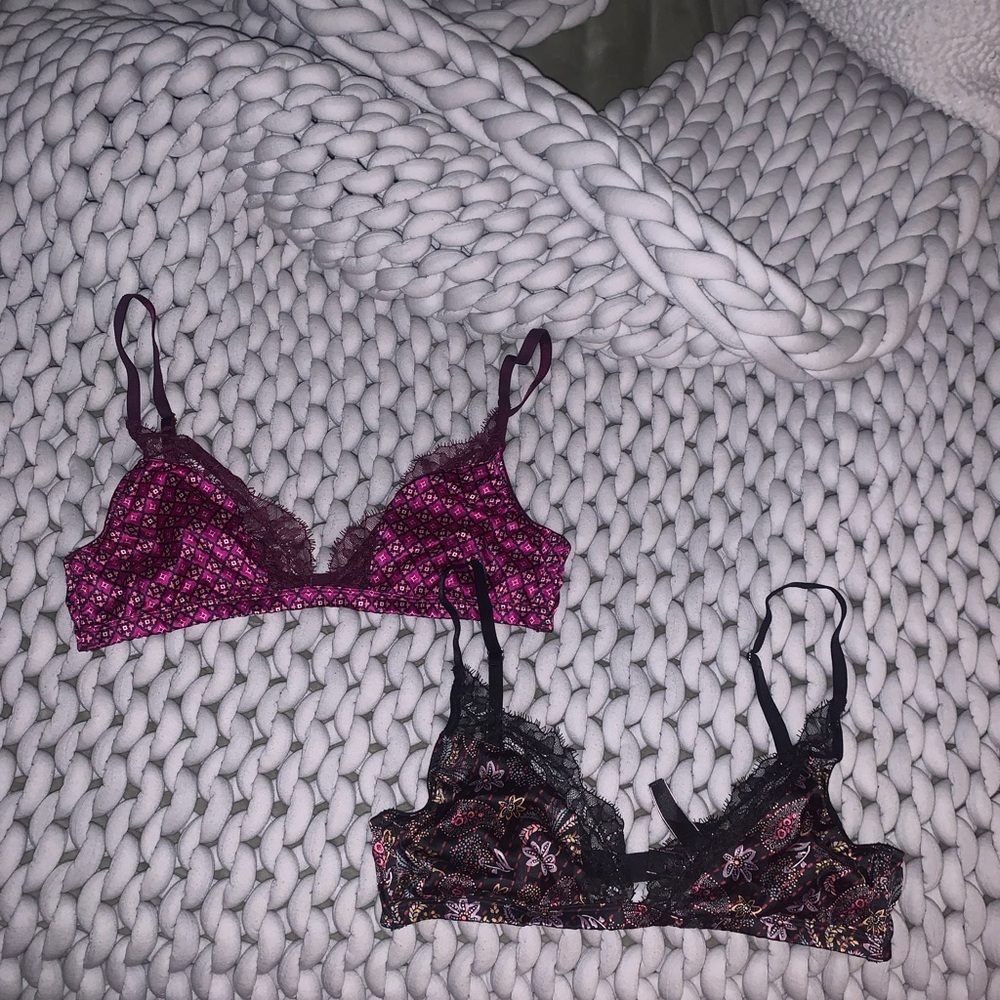 VS Floral Lace Bralette Set - Pink and Black